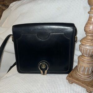 Vintage Bally Black Leather Crossbody Bag snap closure Made in Italy